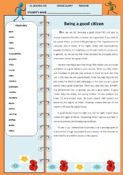 Citizenship and civic responsibilities. Reading comprehension. (UAE ADEC theme)