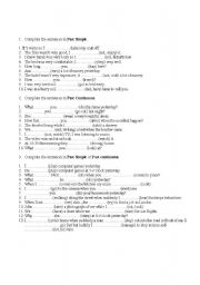 English Worksheet: Past Simple- Past Continuous