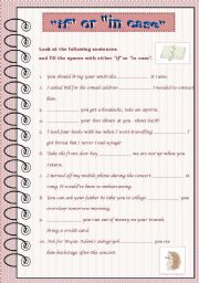 English Worksheet: SIMILAR WORDS - IF or IN CASE