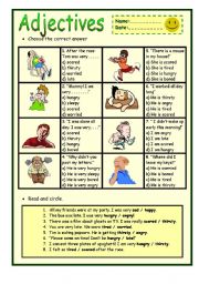 English Worksheet: ADJECTIVES (ex.scared, worried, bored etc.)B&W+KEY included