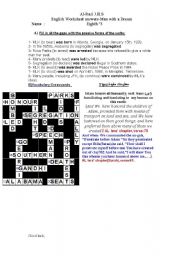 English Worksheet: crosswords about Dr.Luther king and some related  Quranic verses talk about equality
