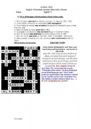 English worksheet: crosswords about Dr.Luther king and some related  Quranic verses talk about equality