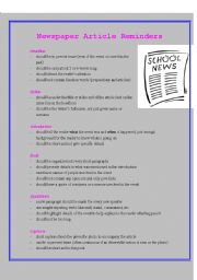 English Worksheet: Elements of a Newspaper Article