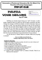 English Worksheet: Fulfill your dreams