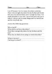 English worksheet: too many chocolates