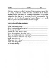 English worksheet: mummys chocolate cake