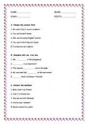 English worksheet: To be exercises/test