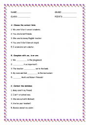 English Worksheet: To be exercises/test