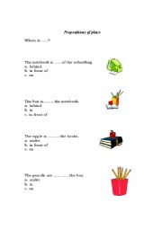 English worksheet: prepositions of place