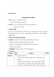 English worksheet: Listening lesson plan
