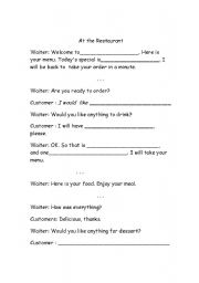 English Worksheet: at the restaurant