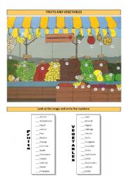 English Worksheet: Fruits and Vegetables (Fully Editable+Correction)