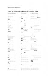 English Worksheet: IRREGULAR VERBS TEST