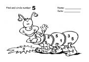 English Worksheet: find and circle number 5