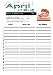vocabulary calendar - April