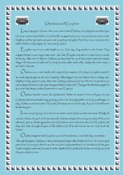 English Worksheet: Greek Myth - Orpheus and Eurydice