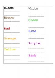 English worksheet: Write the Colours