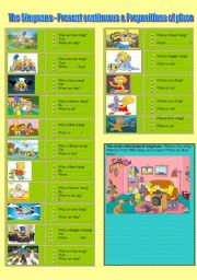 English Worksheet: THE SIMPSONS - Present Continuous & Prepositions of Place