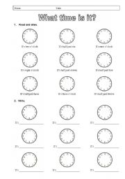 English Worksheet: what time is it?