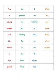 English worksheet: PRESENT CONTINUOUS SENTENCE CARDS GAME