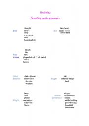 English Worksheet: physical appearance vocabulary