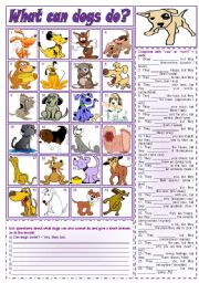 What can dogs do? - can in the affirmative, negative and interrogative forms + short answers ***fully editable