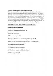 English Worksheet: Job Interview - Intermediate Conversation Exercise 