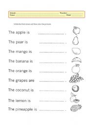 English Worksheet: Color and Fruit