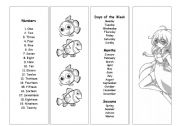 English worksheet: Bookmark with numbers, days of the week, months