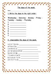 English Worksheet: DAYS OF THE WEEK