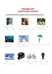 English Worksheet: ADVENTURE SPORTS VOCABULARY