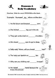English Worksheet: Pronouns & Body Vocabulary