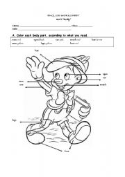 English Worksheet: Color the body parts