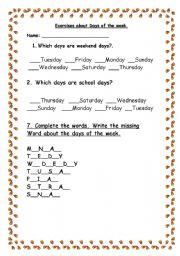 English Worksheet: Days of the week  