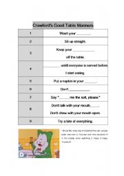 English Worksheet: Crawford the cat - proper table manners