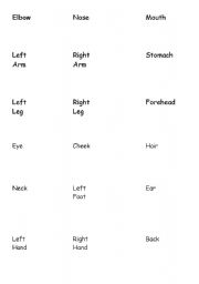 English Worksheet: Body Part Vocabulay and Game
