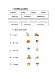 English worksheet: days of week