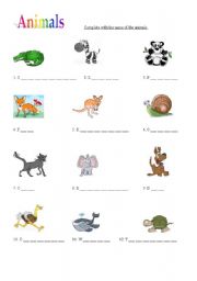 English worksheet: animals