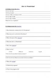 English Worksheet: Webquest (Alice in Wonderland)