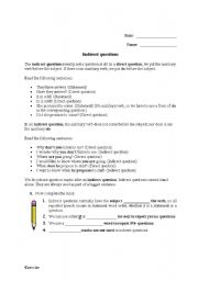 English Worksheet: Indirect Questions