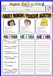 English Worksheet: Subject Pronoun OR Possessive Adjective