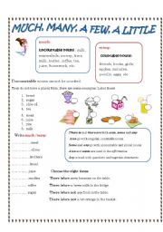 English Worksheet: MUCH, MANY,A FEW, A LITTLE