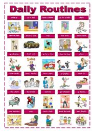 English Worksheet: Daily Routines Pictionary