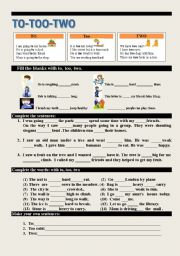 English Worksheet: TO, TOO, TWO