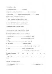 English worksheet: before  or after-subject pronouns- and present contiuous