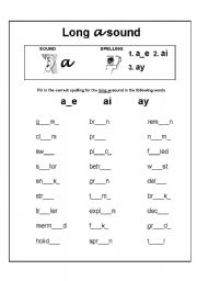 English Worksheet: Long vowel sound a spelling exercise