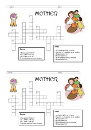 English Worksheet: Mothers Day Crossword