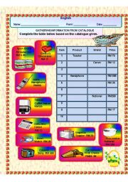 English Worksheet: Gathering Information from catalogues