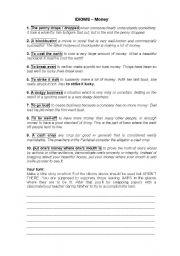 English Worksheet: Idioms- Money