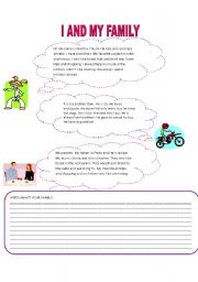 English worksheet: I AND MY FAMILY